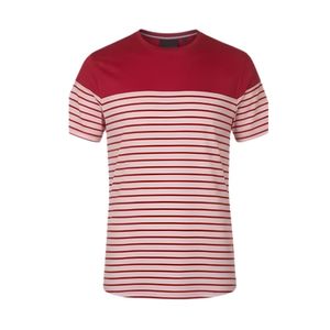 Camiseta de Algodón a Rayas Horizontales Rojas y Blancas para Hombre, Cuello Redondo, Manga Corta, Informal, Verano, Transpirable, Suave, Corte Moderno, Clásica - Product Image 1