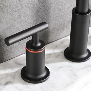 Rubinetto da Bagno Nero Opaco a Doppia Maniglia da 8 Pollici con Scarico Pop-Up per Lavabo - Product Image 4