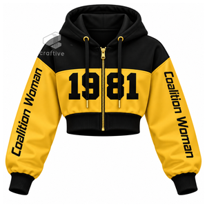 Sudadera Corta con Cremallera y Bloques de Color para Mujer NCBW Sorority, Manga Larga, con Letras Griegas Bordadas, Top Corto Universitario - Product Image 1