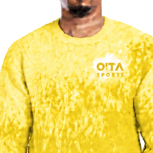Pull tricoté dégradé jaune vif et blanc pour homme, col rond, manches longues, personnalisé, style streetwear décontracté, mode hiver - Product Image 3
