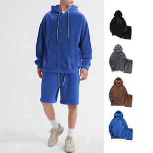 High quality Men's Sherpa <b>Wool</b> Sweat Hoodie and Shorts Set Stylish Two Piece Outfit Perfect For Men's Hoodie and Shorts Set - Product Image 2