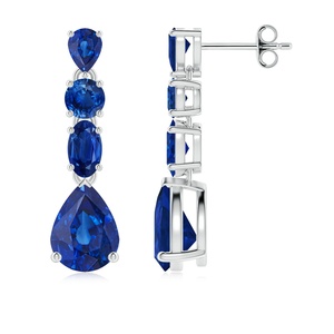 Pendientes de Oro Blanco de 14K con Zafiro Azul Natural, Corte Pera, Ovalado y Redondo, Joyería Fina de Lujo para Novia, Regalo para Comprometida - Product Image 1