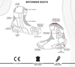 Bottes de moto pour hommes en cuir de vachette respirant, protection renforcée de la cheville, chaussures de motard, vente en gros, toutes saisons - Product Image 4
