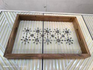 Nouveau design musulman arabe fait à la main personnalisé nacre noire incrustation Ramadan cadeau gravé acrylique plateaux de service avec serpillière - Product Image 5