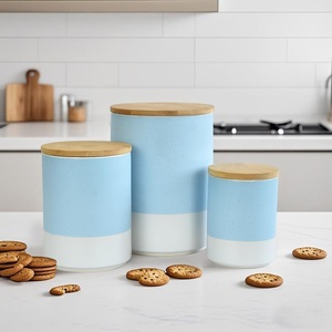 Modern Ceramic Canister Set Bamboo <b>Lid</b> Color Block Airtight Storage Jars Stylish Kitchen Organizer Contemporary <b>Decor</b> - Product Image 3