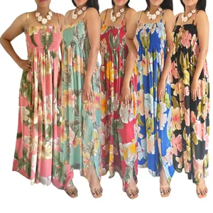 New Arrival Women Long Dress Spaghetti Strap Hibiscus Floral Printed Design Summer Beach Women Dresses