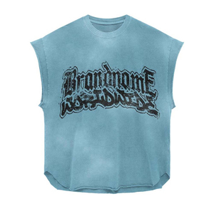 Camiseta personalizada de algodón 100% grueso para hombre, corte holgado, estampada, sin mangas, estilo vintage, con estampado de diamantes de imitación. - Product Image 4