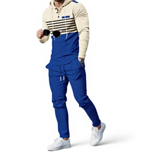 TRIBON SPORTS Chándal de Forro Polar Azul con Capucha para Hombre, Largo, Informal, para Otoño, Transpirable, de Poliéster y Algodón, Corte Regular, Cierre de Cremallera - Product Image 1