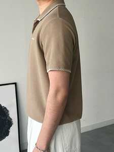 Polo pour homme avec broderie de lettres et design de col contrasté, été - Product Image 2