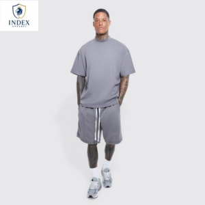 Camiseta de cuello redondo azul claro, conjunto de verano transpirable de algodón, conjunto de 2 piezas de pantalones cortos para hombre, conjunto de camiseta informal de punto - Product Image 1