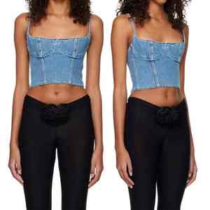 Top Corto de Mezclilla Azul Ecológico para Mujer, sin Mangas, con Cuello Cuadrado, Tirantes en los Hombros, Dobladillo Recortado, Transpirable y de Secado Rápido - Product Image 5