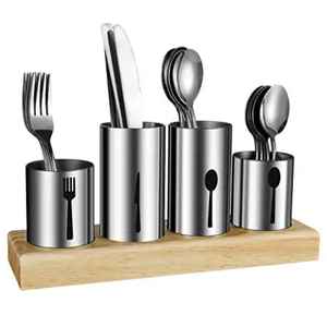 Support d'ustensiles de cuisine en bambou, organisateur de rangement carré, support pour cuillères et spatules, support d'ustensiles de comptoir, étagère à outils en bois - Product Image 3