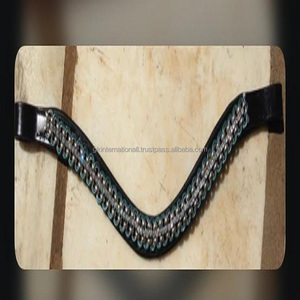 Bandes de sourcils chaînées en cuir véritable de haute qualité équestre en cuir de grain de finition noir ou marron - Product Image 1