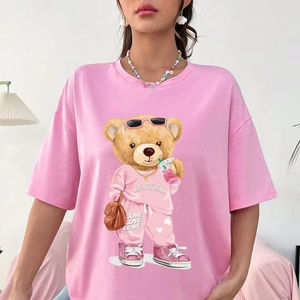 T-shirt oversize marron pour femme, col rond, épaules tombantes, manches courtes, imprimé lettres, coupe ample, 100 % coton jersey, été - Product Image 5