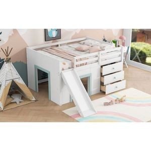 Letto a soppalco basso bianco a una piazza e mezza con scivolo, tre cassetti portaoggetti e due ante - Letti per bambini - Product Image 5