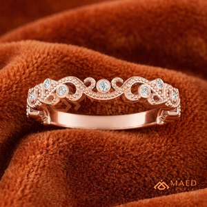 14K Rose <b>Gold</b> Bezel <b>Set</b> Diamond Milgrain Ring14K Rose <b>Gold</b> Bezel <b>Set</b> Diamond <b>Ring</b> Curved Filigree Stackable Diamond Band - Product Image 1