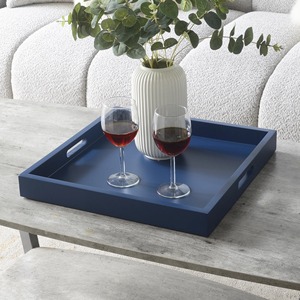 Bandeja Decorativa Rectangular de Madera Azul Marino con Asas, Diseño Minimalista para Mesa de Centro - Product Image 5