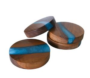 Juego de posavasos de madera y resina al por mayor posavasos de resina de madera posavasos de té y café de diseño redondo cuadrado a precio de venta completo - Product Image 1