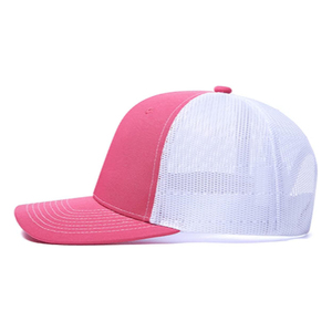 Gorra Trucker Rosa de 6 Paneles Unisex Ajustada de Malla Casual de Color Sólido para Primavera Verano con Bloques de Color y Perlas - Product Image 6