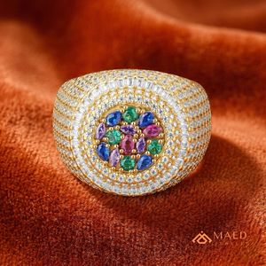 14K Gold Plated Oval Cluster Moissanite <b>Ring</b> Baguette Halo Colored Stone Hip Hop Luxury Jewelry <b>for</b> <b>Men</b> Gift - Product Image 4
