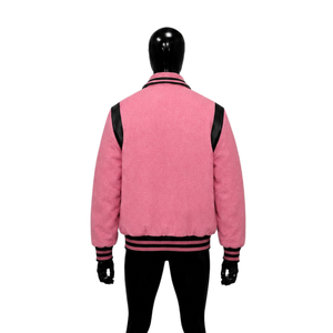 Blouson universitaire rose premium pour homme, style urbain, en mélange de laine et polyester, col rabattu, coupe classique, idéal pour l'automne, confort optimal - Product Image 2