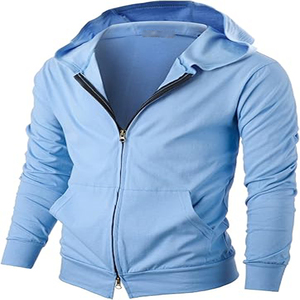 Chaqueta Acolchada con Capucha para Hombre, Color Azul Claro, Cierre de Cremallera, Secado Rápido, Corte Ajustado Informal, Ropa de Invierno, Material de Poliéster, Largo Regular - Product Image 4