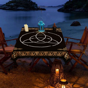 Altar Cloth Pentagram Sun Moon Triquetra Cotton Handmade Spiritual <b>Black</b> Gold Square Home Decor Alter By Indian Consigners - Product Image 1