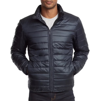 Veste matelassée noire pour homme, col montant, fermeture éclair, coupe-vent, manteau d'hiver décontracté, coupe ajustée, longueur standard, couleur unie