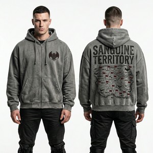 Custom Rhinestone Bat Castle Zip Up Hoodie Men Vintage Wash Fleece Sweatshirt Oversized Gothic Streetwear Hoody Manufacturer - Product Image 4