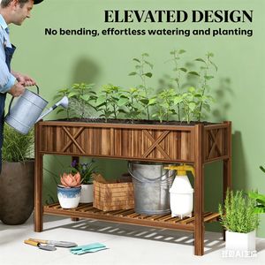 Jardinera Elevada de Madera Carbonizada para Jardín o Uso Doméstico - Product Image 3