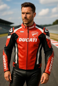 Unisex Rucati Cowhide Leather Waterproof Printed <b>Racing</b> <b>Jacket</b>/Chaqueta MotoCP Style CE Level 2 Armor Motorcycle Track Riding - Product Image 2