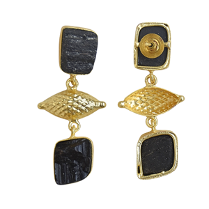 Pendientes Geométricos Colgantes de Aleación Chapada en Oro para Mujer, Estilo Vintage con Piedra Negra, Joyería de Moda - Product Image 4