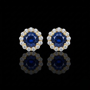 Pendientes de Oro Sólido de 14K con Zafiro Azul de 0.52 Ct y Halo de Diamantes Cultivados en Laboratorio, Certificados por IGI, Joyería Elegante para Mujer, Regalo para Fiesta - Product Image 4