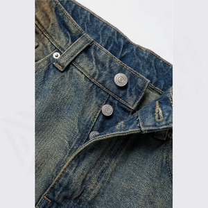 Jean en denim délavé coupe droite taille haute pour homme, en coton, coupe classique, style décontracté automne, avec fermetures éclair tissées - Product Image 4