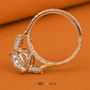 Bague de fiançailles ovale de 3,00 carats, diamants marquise et ronds sur les côtés, alliance de mariage cathédrale, certifiée IGI, bague de demande en mariage - Product Image 5
