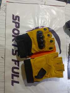 CUSTOM Yellow Leather Half Finger Gym <b>Gloves</b> Adjustable Wrist Strap Unisex Customized Packaging for <b>Weight</b> Lifting and Training - Product Image 1