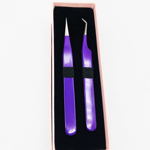 HARRAR GROUP COMPANIES – Ensemble de pinces à épiler professionnelles en acier inoxydable violet, lisses et de précision, à pointes droites et coudées, pour extensions de cils - Product Image 2