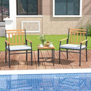 Set da Conversazione per Esterni in Legno di Acacia con Cuscini, Arredamento da Giardino in 3 Pezzi per il Relax - Product Image 2