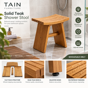 Tabouret de douche en teck, emballage plat, banc de salle de bain en bois massif, vente en gros directe d'usine, fabricant indonésien - Product Image 1