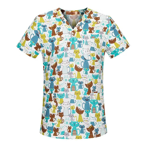 Blusas Médicas para Mujer, Cuello en V, Manga Corta, Estampadas, Uniformes Médicos para Uso Hospitalario, Tela de Algodón y Poliéster - Product Image 5