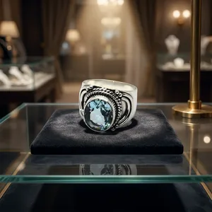 925 Sterling Silver Blue Topaz Statement Ring Handmade Vintage Bohemian Cocktail Jewelry For Women Men - Product Image 4