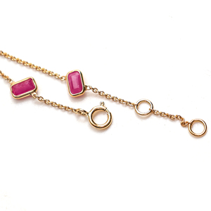 Natural Ruby Station <b>Bracelet</b> in Solid 18K Yellow Gold Bezel Set Gemstone Chain with Gold Bead Accents Luxury July Birthstone - Product Image 3