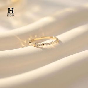 Minimalist Heart Diamond Band 14K Yellow Gold Pavé Matching Wedding <b>Ring</b> <b>Thin</b> Stackable Promise <b>Ring</b> Custom Fine Jewelry - Product Image 2