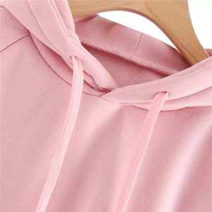 Sudadera con Capucha Ecológica Tie-Dye Kangaroo Pockets, Color Rosa Sólido, Felpa de Algodón, Informal, Deportiva, de Invierno para Mujer 2026 - Product Image 6