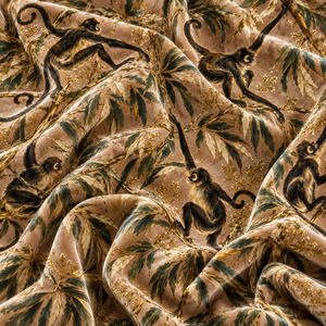 Tissu d'ameublement jacquard tissé motif singe et feuille de bambou beige à motif animal pour canapé, chaise et décoration intérieure - Product Image 5