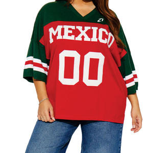 Jersey de Fútbol Americano Personalizado para Mujer, Rojo y Verde, Cuello en V, Estilo Mexicano, Bloques de Color, Número 00, Ropa Casual de Calle - Product Image 6