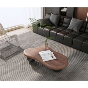 Tavolino da Caffè a Forma di Nuvola da 40 Pollici con Piano in Noce e 3 Gambe a Sfera Nere per Soggiorno - Product Image 6
