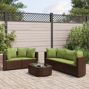 Ensemble de 6 canapés de patio en rotin PE brun avec pieds réglables, ensemble de meubles de jardin de taille moyenne - Product Image 1