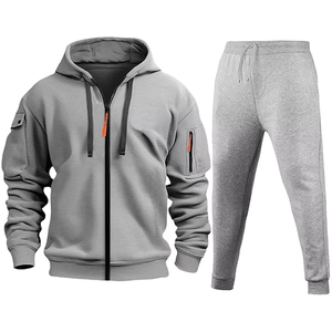 Mens Winter Full <b>Zip</b> <b>Hooded</b> Tracksuit Set Fleece Lined Cotton Joggers Sweatpants with <b>Zip</b> Pockets Tactical Warm Sportswear Set - Product Image 2