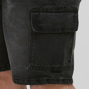 Shorts cargo noirs pour hommes, taille mi-haute élastique, 100 % coton toile, longueur Bermuda, style décontracté, motif uni, respirant - Product Image 2